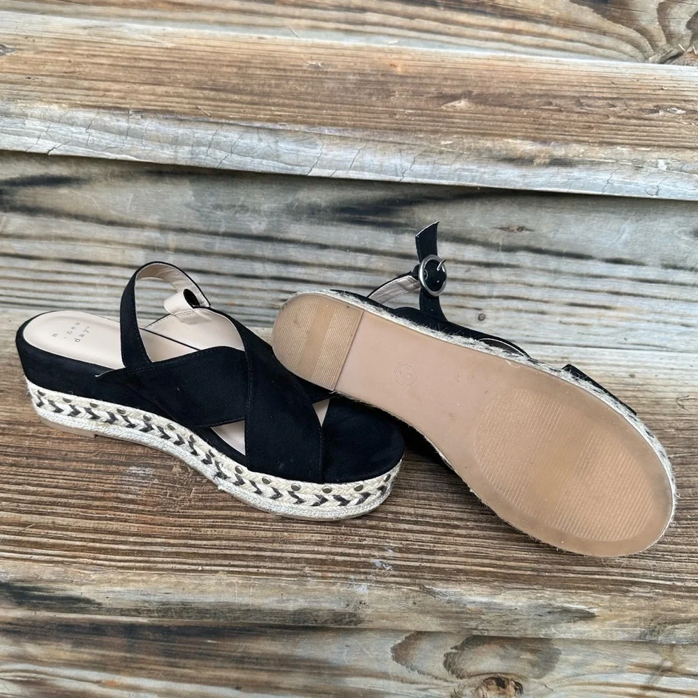 a new day Black Suede Espadrille Sandals Size 9 Women